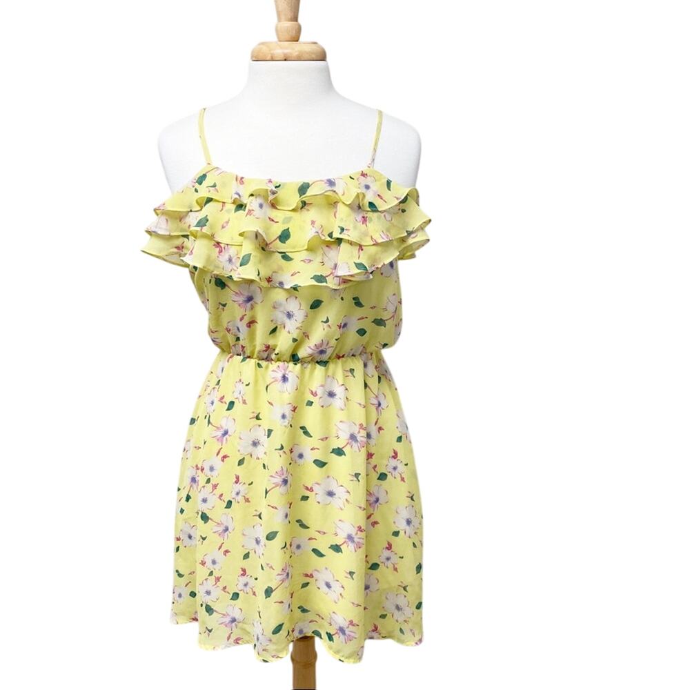 Umgee Ruffle Floral Dress Yellow Size M